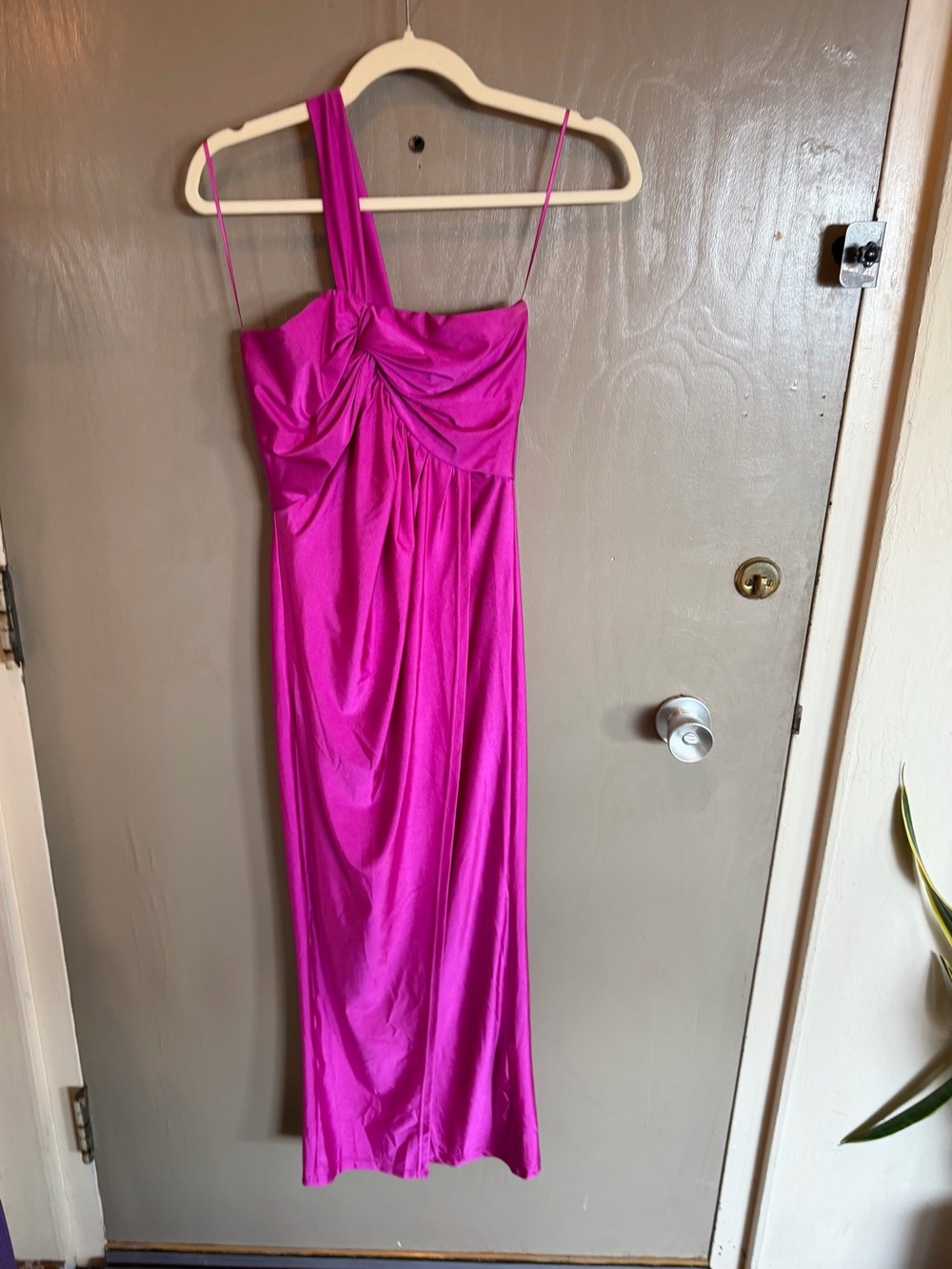Magenta One-Shoulder Satin MidiDress